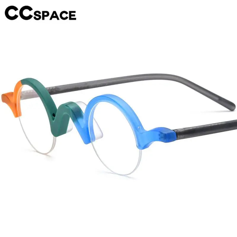 CCspace Unisex Semi-Rim Round Acetate Eyeglasses 56883 - Lightweight & Durable Frame for Men & Women - Perfect for Reading, Work & Everyday Wear