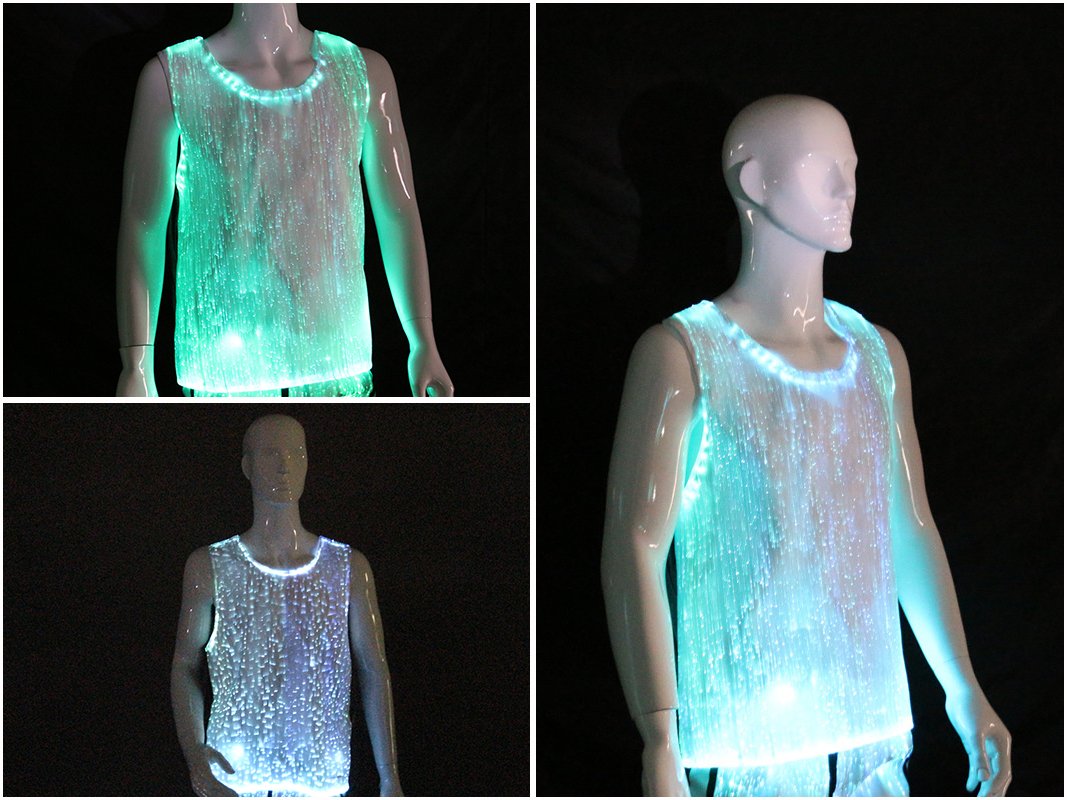 LED Fiber Optic Light Up Tank Top for Men - App Controlled RGB Rave Shirt, Festival & Hip Hop Performance Wear (XL, White) - Perfect for EDM Concerts, Nightclubs and Glow Parties