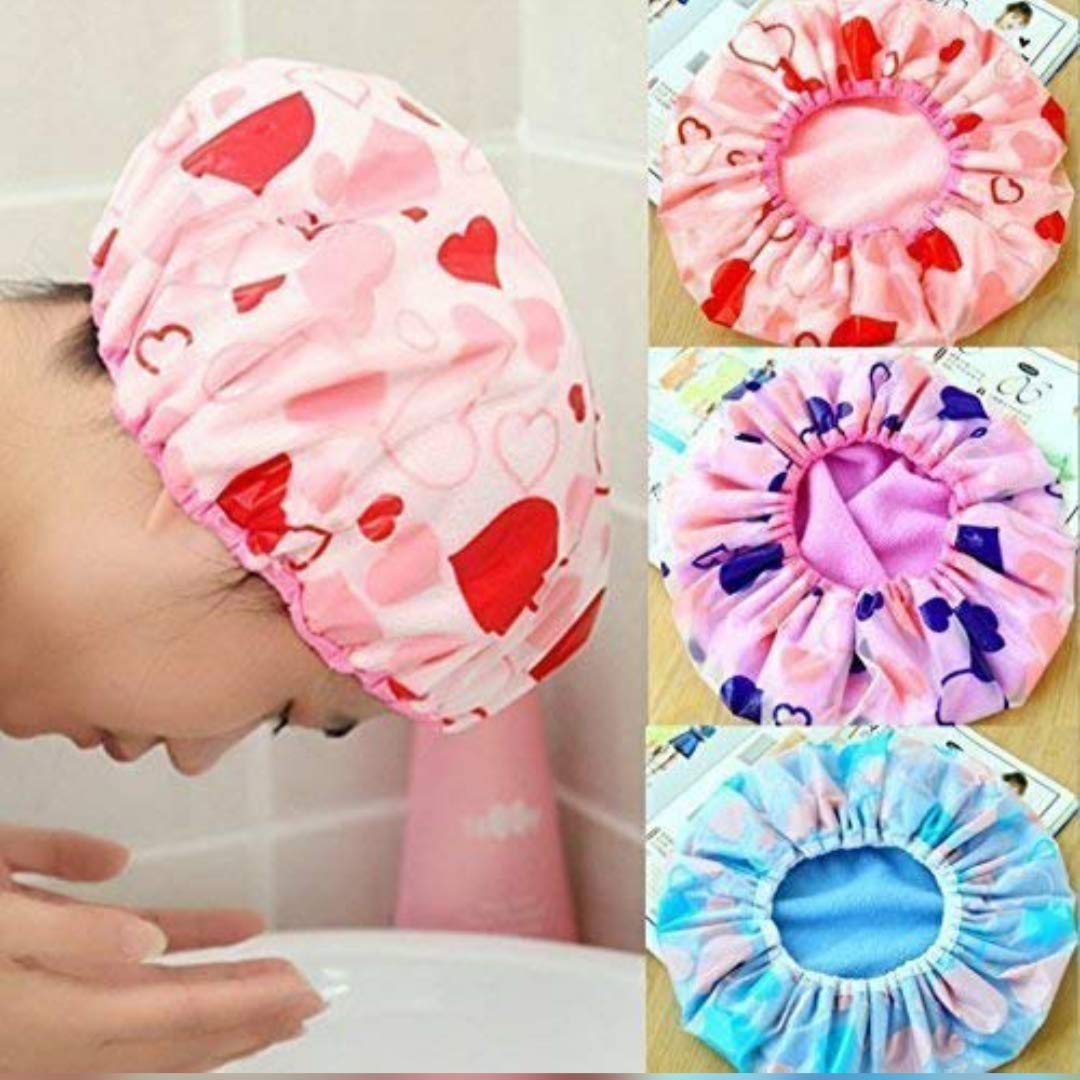 JAAP Reusable Printed Shower Cap with Elastic Band - 3 Pack Waterproof Bath Caps for Women & Men - Perfect for Home, Salon, Spa, Hair Treatment & Beauty Parlor Use