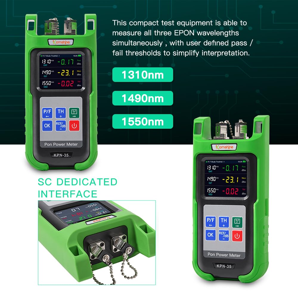 1310/1490/1550nm PON Power Meter - Optical Fiber Tester with SC/APC Adapter for PON Network Detection | Burst Mode Measurement for 1310nm Upstream | Ideal for FTTH Installation & Fiber Optic Maintenance