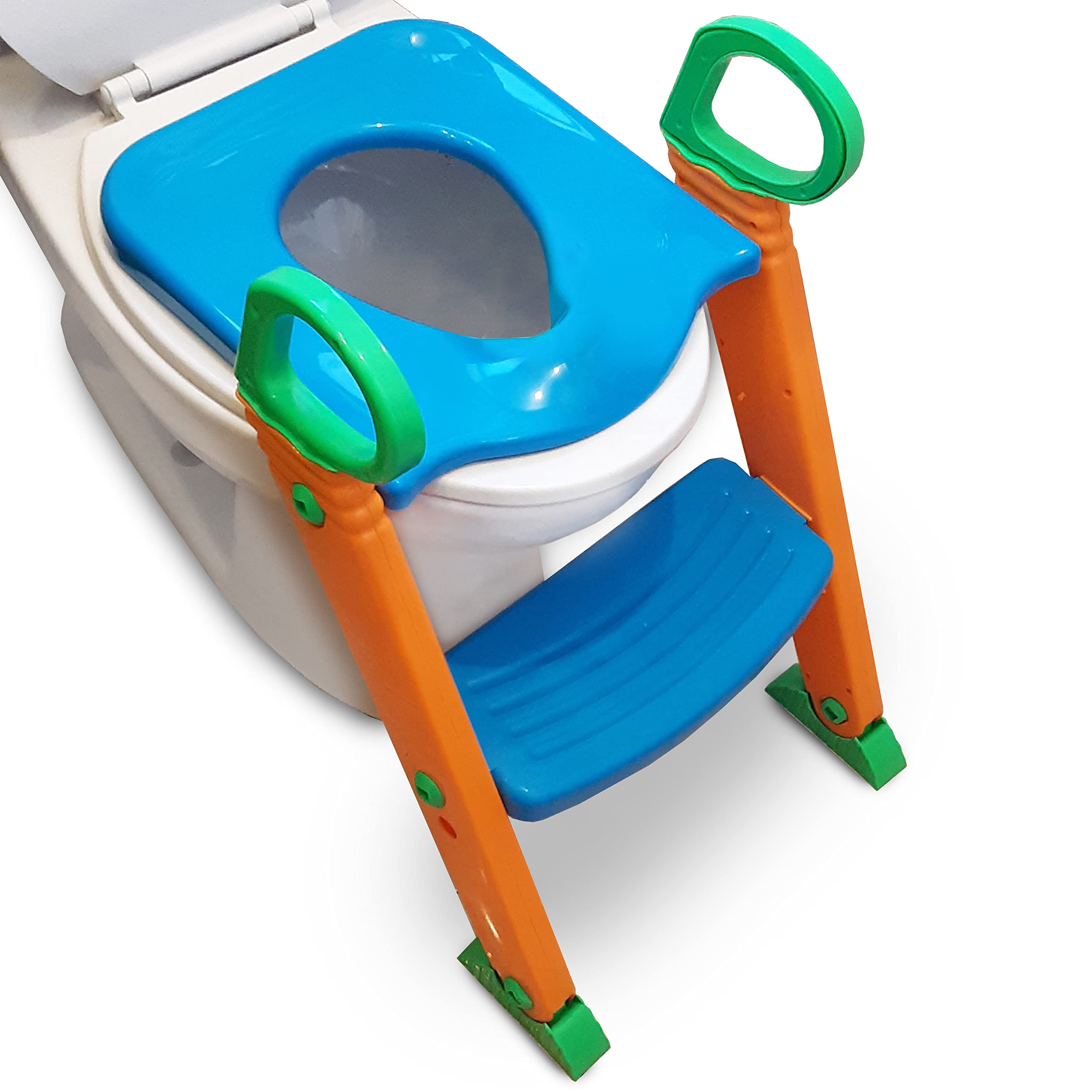 Alayna Adjustable Height Potty Training Seat with Ladder & Splash Guard - Foldable Toilet Step Stool for Toddlers & Kids | Anti-Slip Pads, Sturdy Handles | Perfect for Bathroom Safety & Potty Learning (Boys & Girls) | Ideal for Home, Daycare & Travel Use