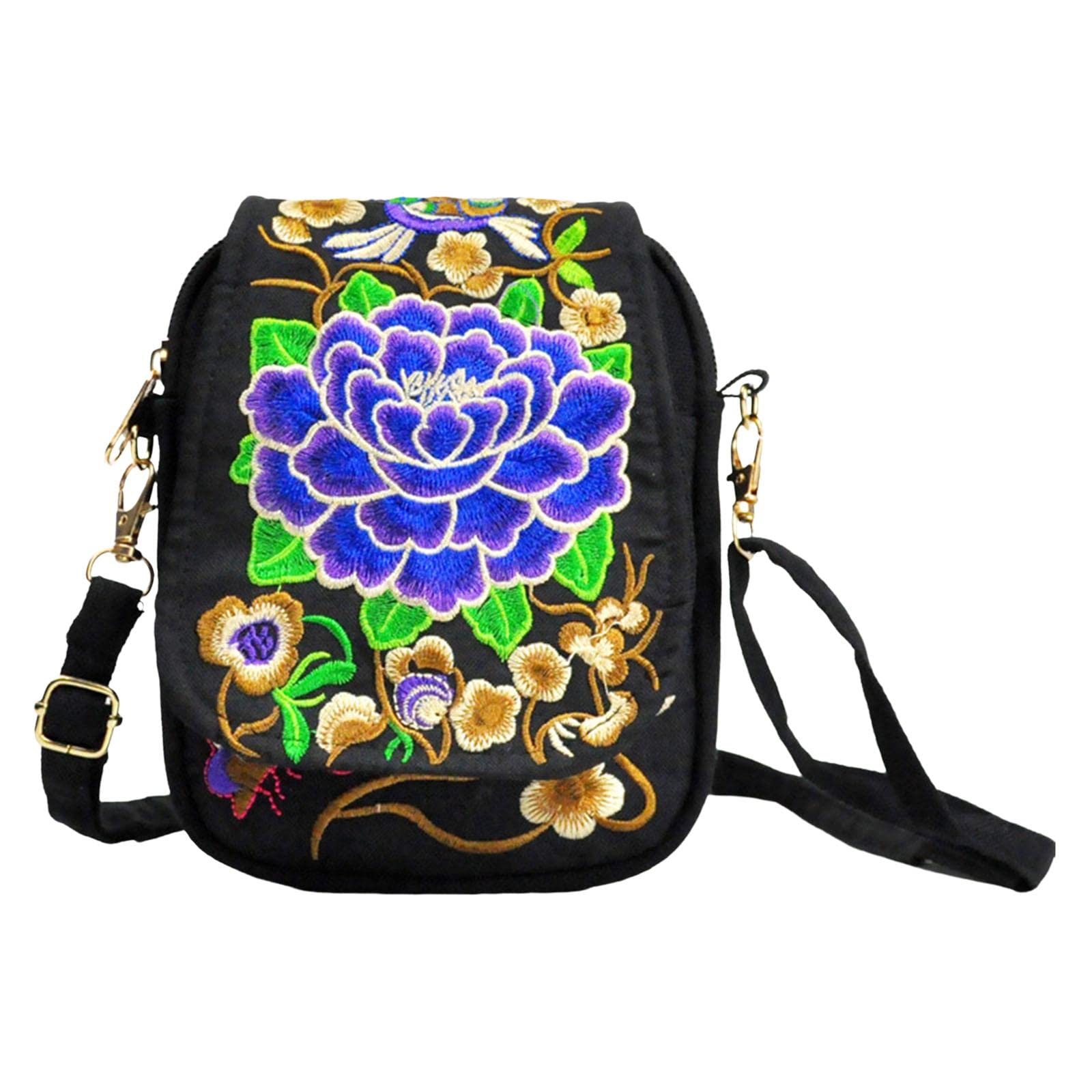Vintage Peony Pattern Women's Shoulder Bag - Handmade Ethnic Tote Purse for Travel, Shopping & Outdoor Activities | Boho Chic Crossbody Bag for Casual & Formal Occasions