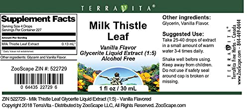 Organic Milk Thistle Leaf Glycerite Extract - Vanilla Flavored Herbal Supplement (1oz) for Liver Support & Detox - Perfect for Daily Wellness & Natural Cleansing Routines