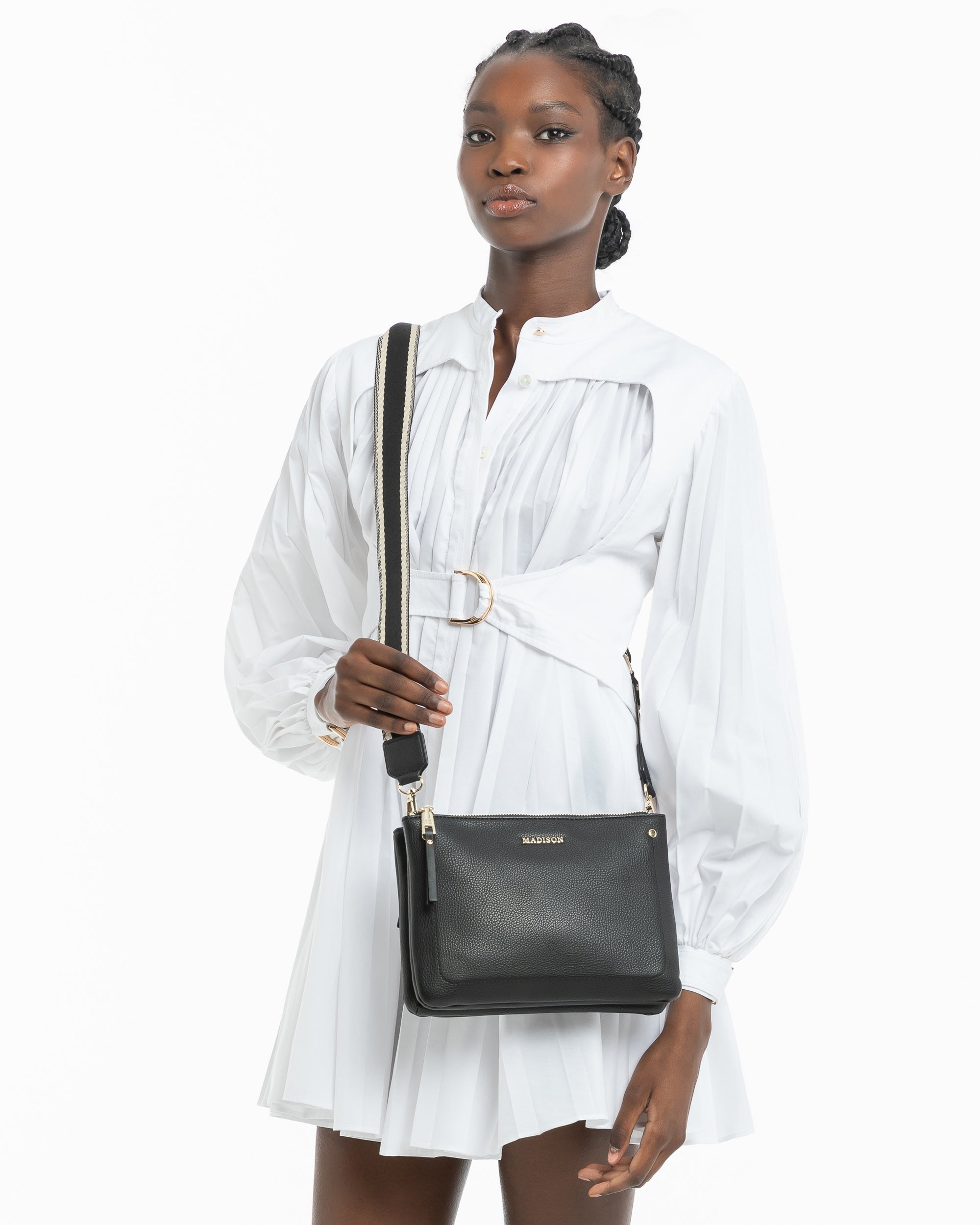 Charlotte Double Zip Crossbody Bag with Adjustable Stripe Strap - Stylish & Functional Purse for Women, Perfect for Travel, Work & Everyday Use