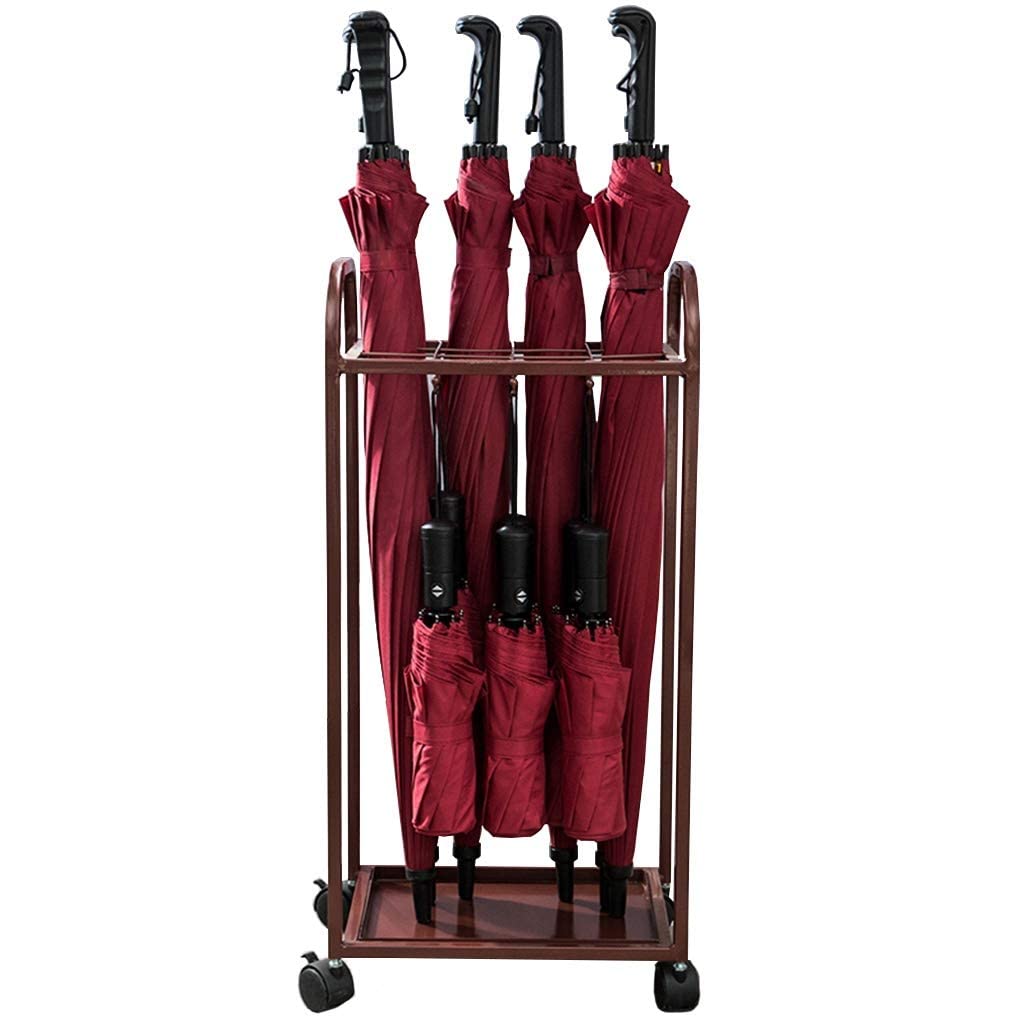 Premium Large Capacity Umbrella Stand - Holds 18-28 Umbrellas, Heavy Duty Mobile Umbrella Holder for Hotels, Banks, Offices & Shopping Malls - Bronze Color with 12 Holes & 6 Hooks - Perfect for High Traffic Commercial Entrances & Lobby Areas