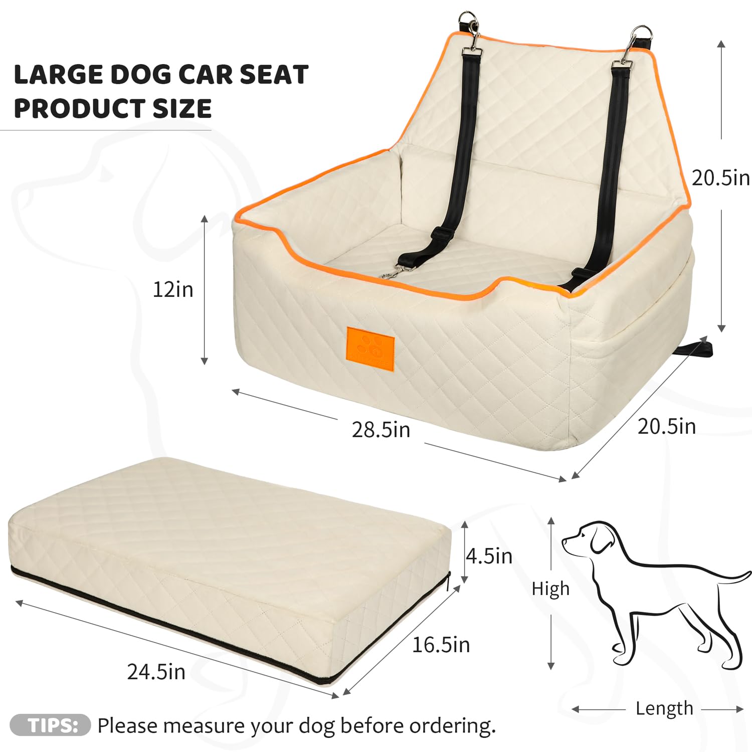 Premium Dog Car Booster Seat for Small & Medium Dogs Up to 55Lbs - Washable, Detachable Pet Car Seat with Thick Comfort Cushion & Storage Pockets (Beige) - Perfect for Road Trips, Vet Visits & Daily Car Rides