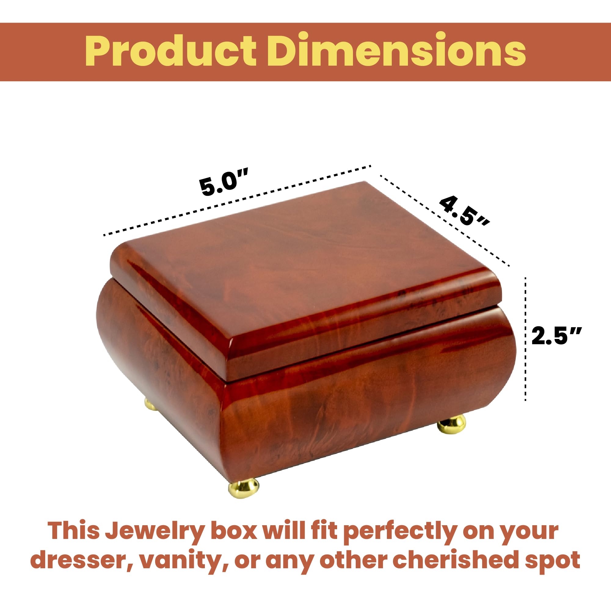 Personalized Wooden Musical Jewelry Box for Women & Girls - Custom Song Jewelry Organizer with Music (Itsy Bitsy Spider) - 5.0 x 4.5 x 2.5