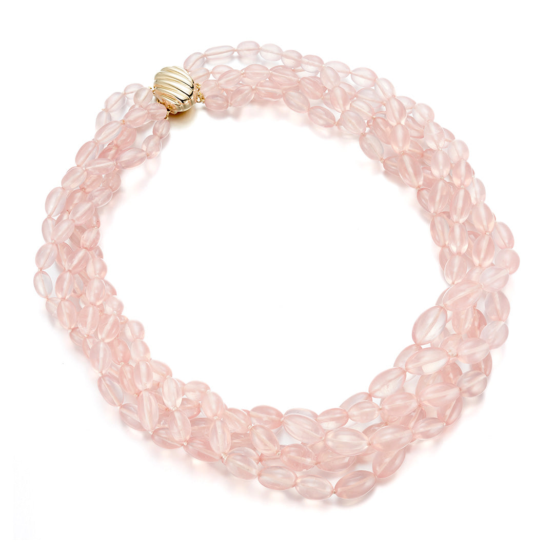 Rose Quartz Five Strand Twist Necklace - Healing Crystal Jewelry for Women, Chakra Balancing & Spiritual Energy - Perfect for Meditation, Yoga & Everyday Wear