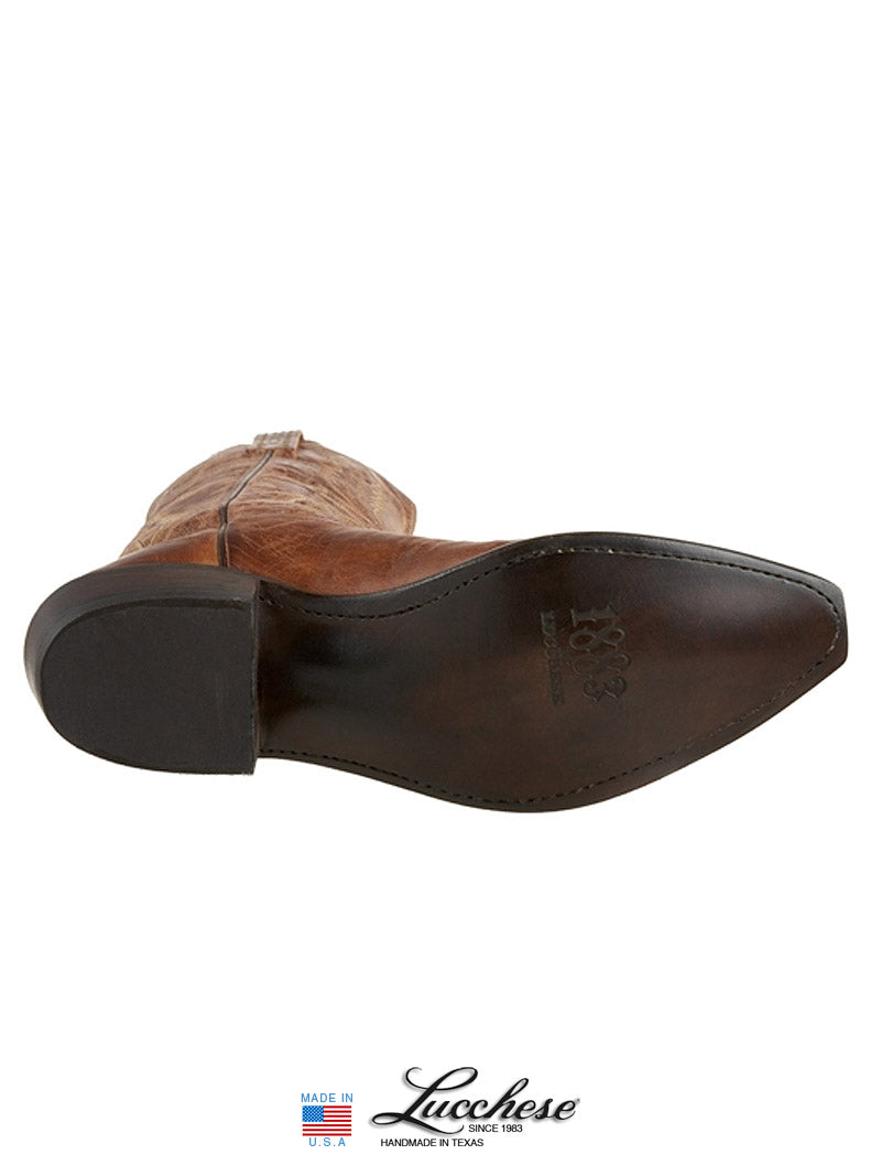 Lucchese N1547.54 Men's CRAYTON Mad Dog Snip Toe Cowboy Boots in Tan - Perfect for Western Rides & Country Events