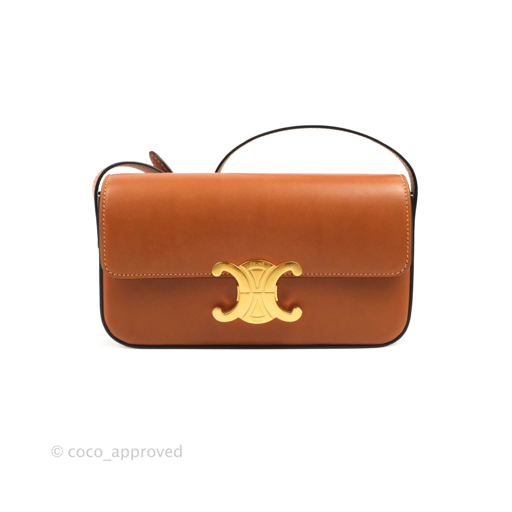 Celine Triomphe Shoulder Bag in Tan Calfskin Leather - Luxury Crossbody Purse for Women, Perfect for Work, Travel & Evening Events
