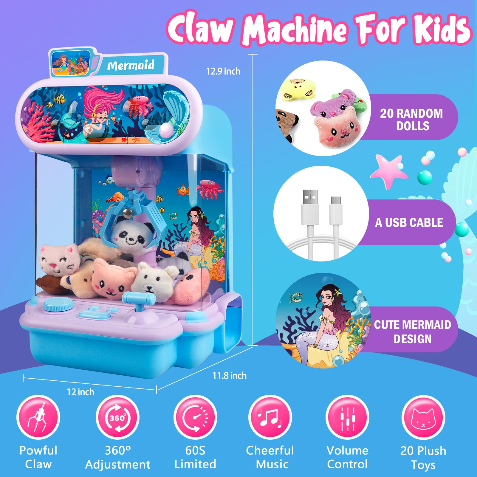 **Mini Claw Machine for Kids - Electronic Arcade Candy Grabber & Prize Dispenser Toy with 20 Plush Toys - Fun Party, Easter & Birthday Gift for Boys & Girls - Perfect for Home, Arcade & Carnival Games**