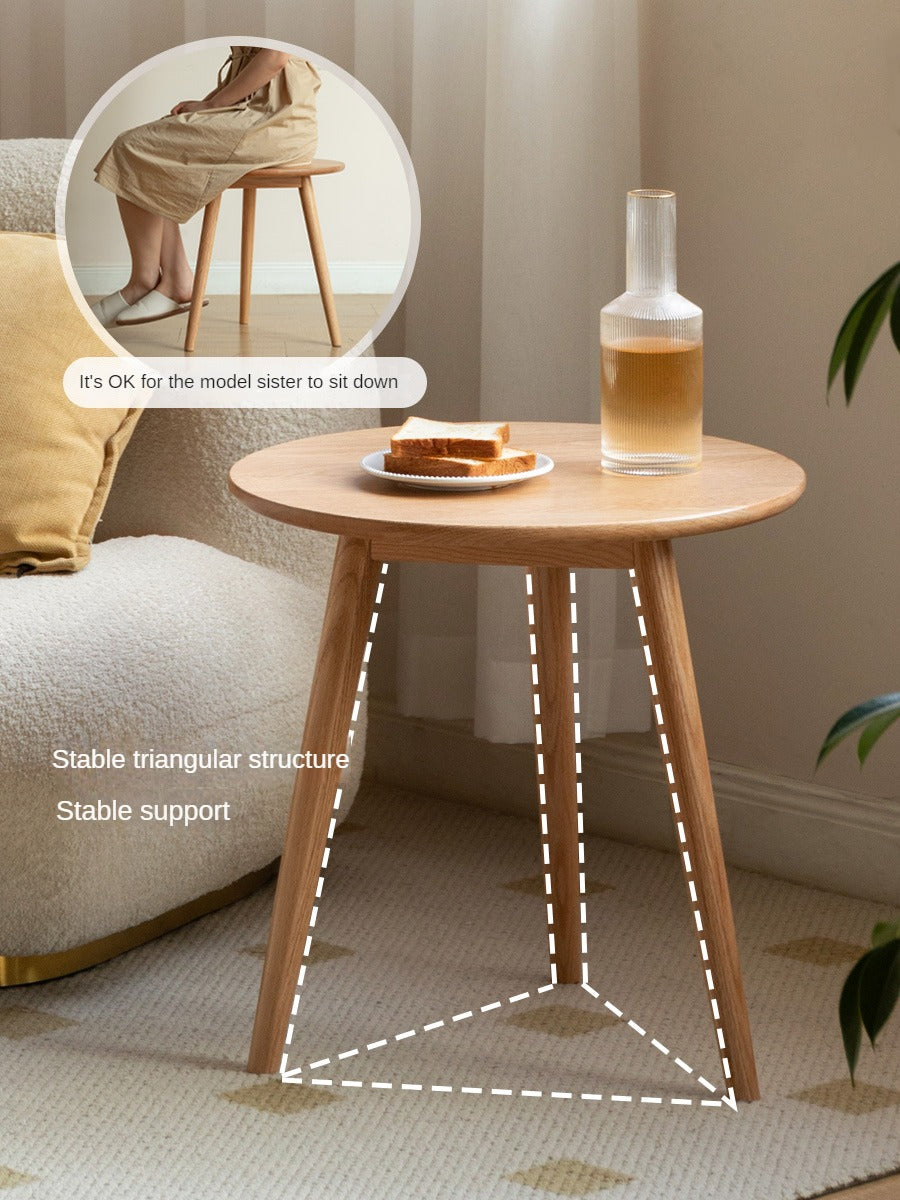 Solid Oak Round Side Table - Natural Wood Accent Table for Living Room, Bedroom & Patio - Sturdy & Stylish End Table for Coffee, Books & Decor