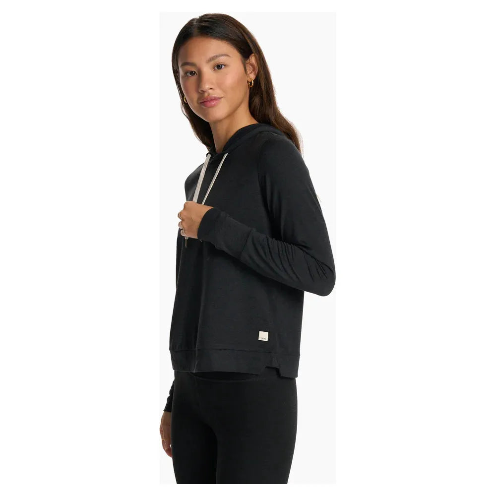 Vuori Women's Halo Essential Hoodie - Soft Fleece Pullover Hooded Sweatshirt for Yoga, Running & Lounge Wear - Black Heather