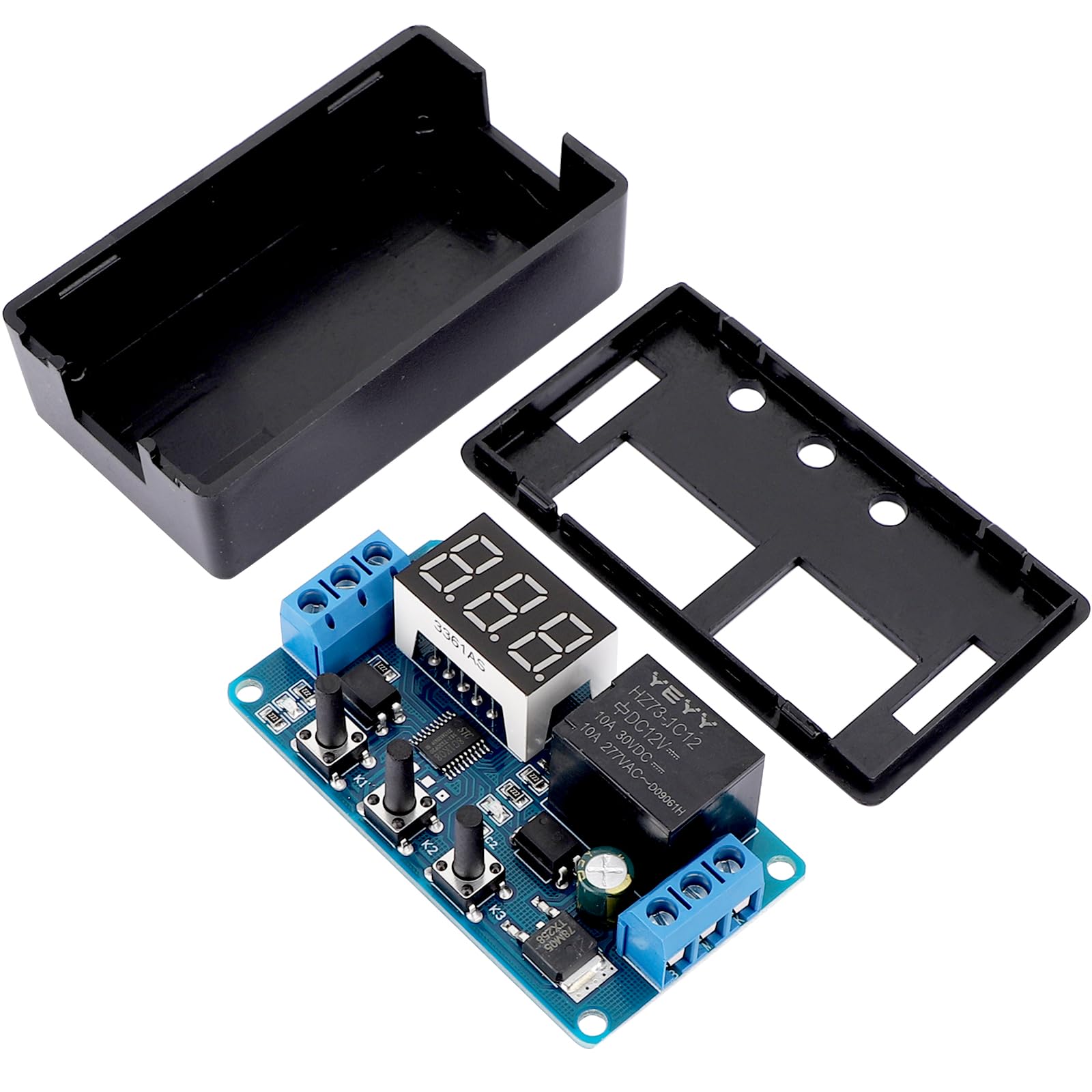 DROK 12V Digital Timer Relay Switch - 0.1s to 999min Adjustable Delay, 4-Mode On/Off Cycle, 50mA Capacity with LED Display for Automotive, Home Automation & Industrial Control Systems