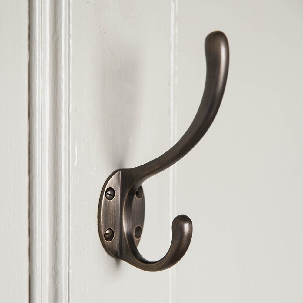 Vintage Distressed Antique Brass Double Coat Hook - Heavy Duty Wall Mounted Hat & Jacket Hanger for Entryway, Bedroom, or Mudroom Organization