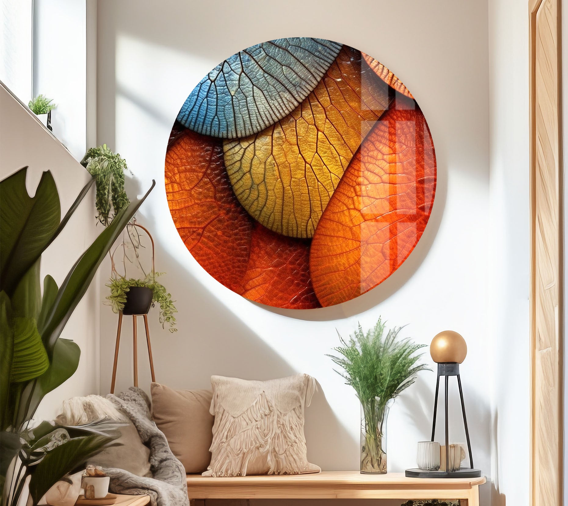 Vibrant Leaf Texture Wall Art - Abstract Nature Glass Print for Modern Home Decor | Perfect for Living Room, Bedroom & Office Spaces