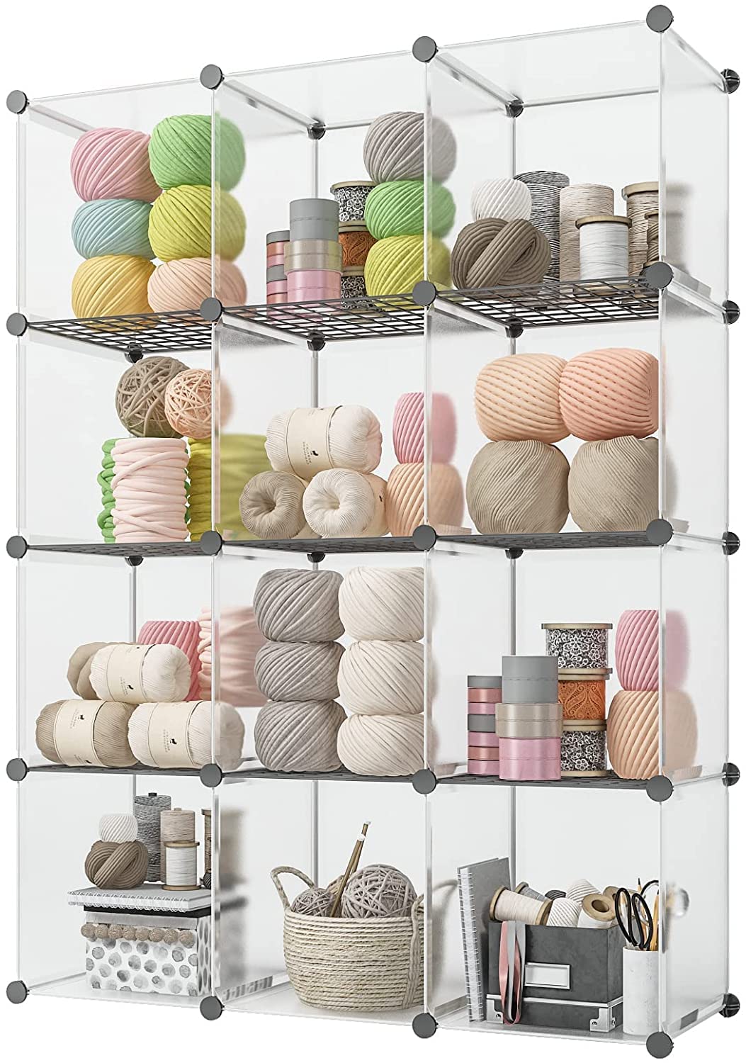 Aeitc 12-Cube Closet Organizer with Wire Panels - Portable Storage Shelves for Closet, Bookshelf & Cubby | White | Ideal for Bedroom, Office & Kids Room Organization