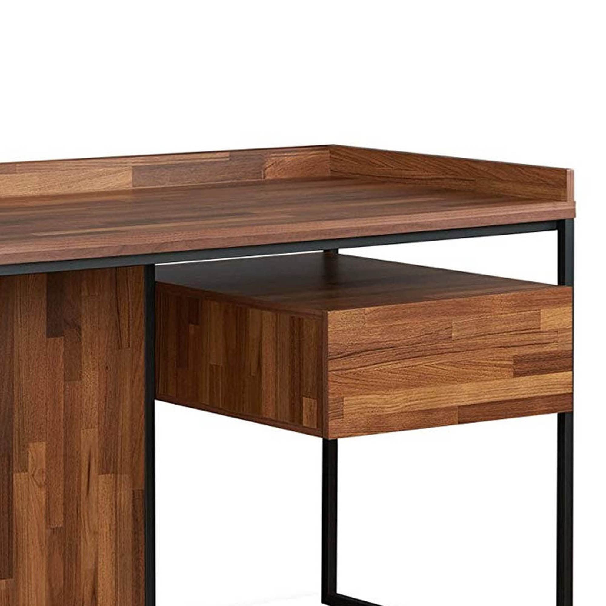 Benjara Wooden Top Desk with Rectangular Metal Frame - Brown and Black Home Office Desk for Small Spaces | Modern Writing Desk for Study, Work, and Home Office