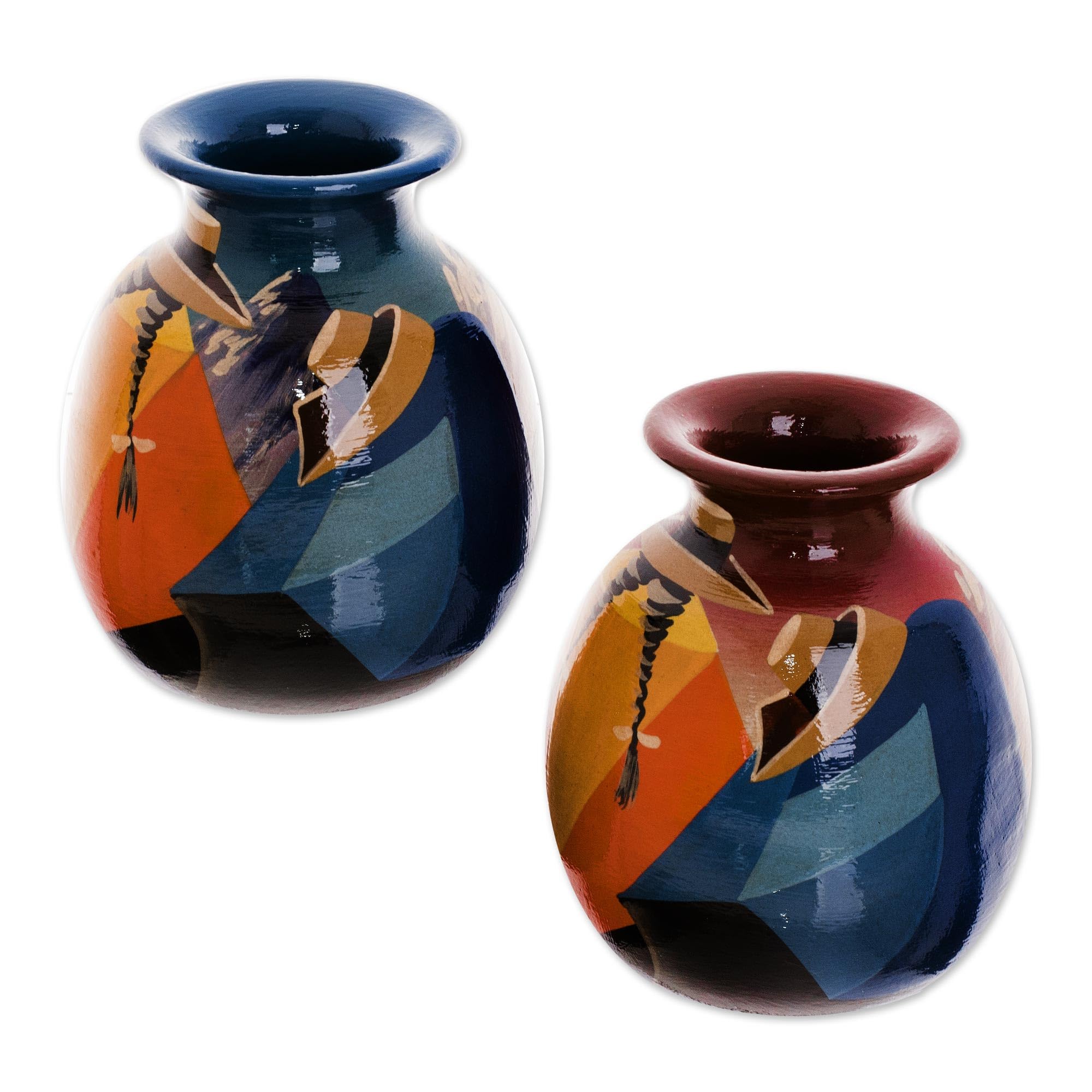 NOVICA Handmade Ceramic Cuzco Vases - Colorful Peruvian Home Decor (Pair) - Perfect for Living Room, Dining Table & Wedding Centerpieces