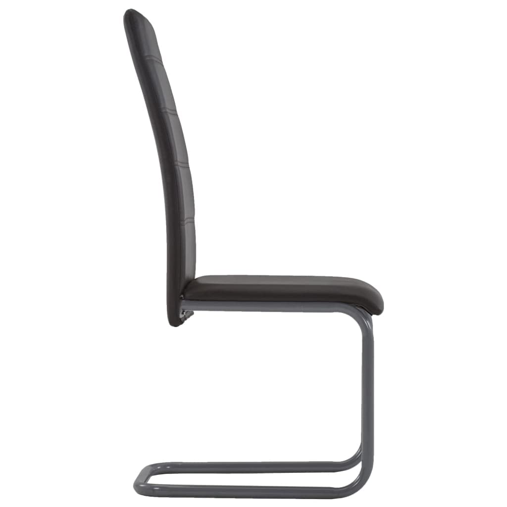 CHARMMA 282096 Set of 4 Cantilever Dining Chairs - Brown Faux Leather Upholstered Modern Kitchen Chairs for Dining Room, Restaurant, or Cafe
