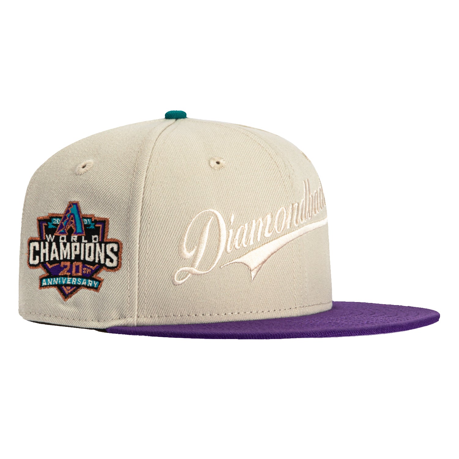 New Era 59Fifty Flawless Script Arizona Diamondbacks 20th Anniversary Champions Patch Snapback Hat - Stone Purple | MLB Baseball Cap for Fans & Collectors | Game Day, Casual Wear & Sports Events