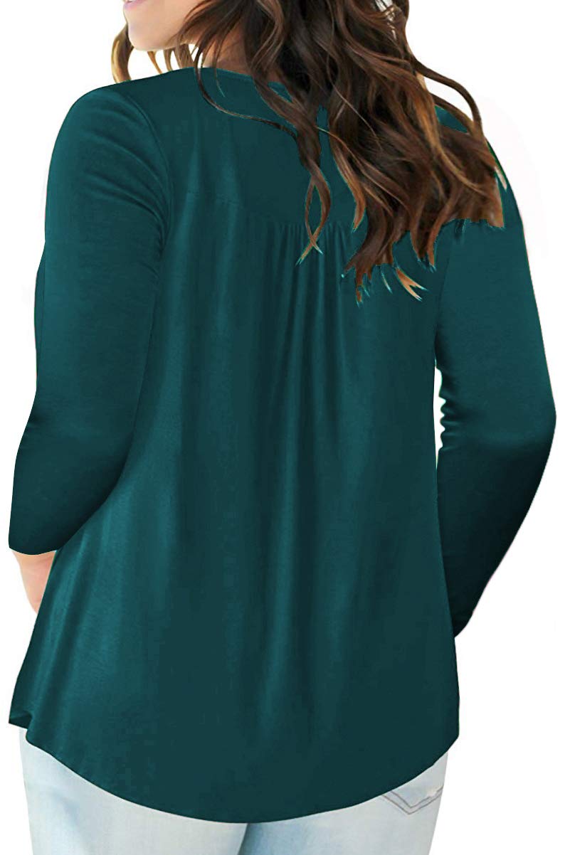 VISLILY Women's Plus Size Henley Shirts - Long Sleeve Button Up Blouses & Pleated Tunics for Work, Casual Outfits and Layering