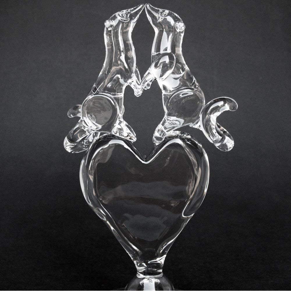 Hand Blown Glass Ferret Crystal Heart Wedding Cake Topper - Elegant Decoration for Weddings, Anniversaries & Special Celebrations