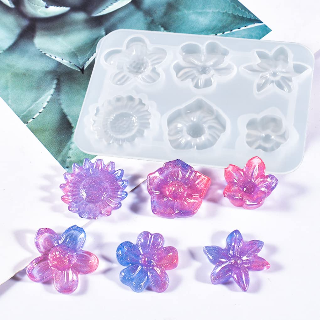 FineInno 6Pcs Flower Silicone Molds - Daisy, Crown Chrysanthemum & Sunflower Resin Casting Molds for DIY Jewelry Making (Earrings, Necklaces) - Perfect for Epoxy Resin Crafts, Home Decor & Gift Making