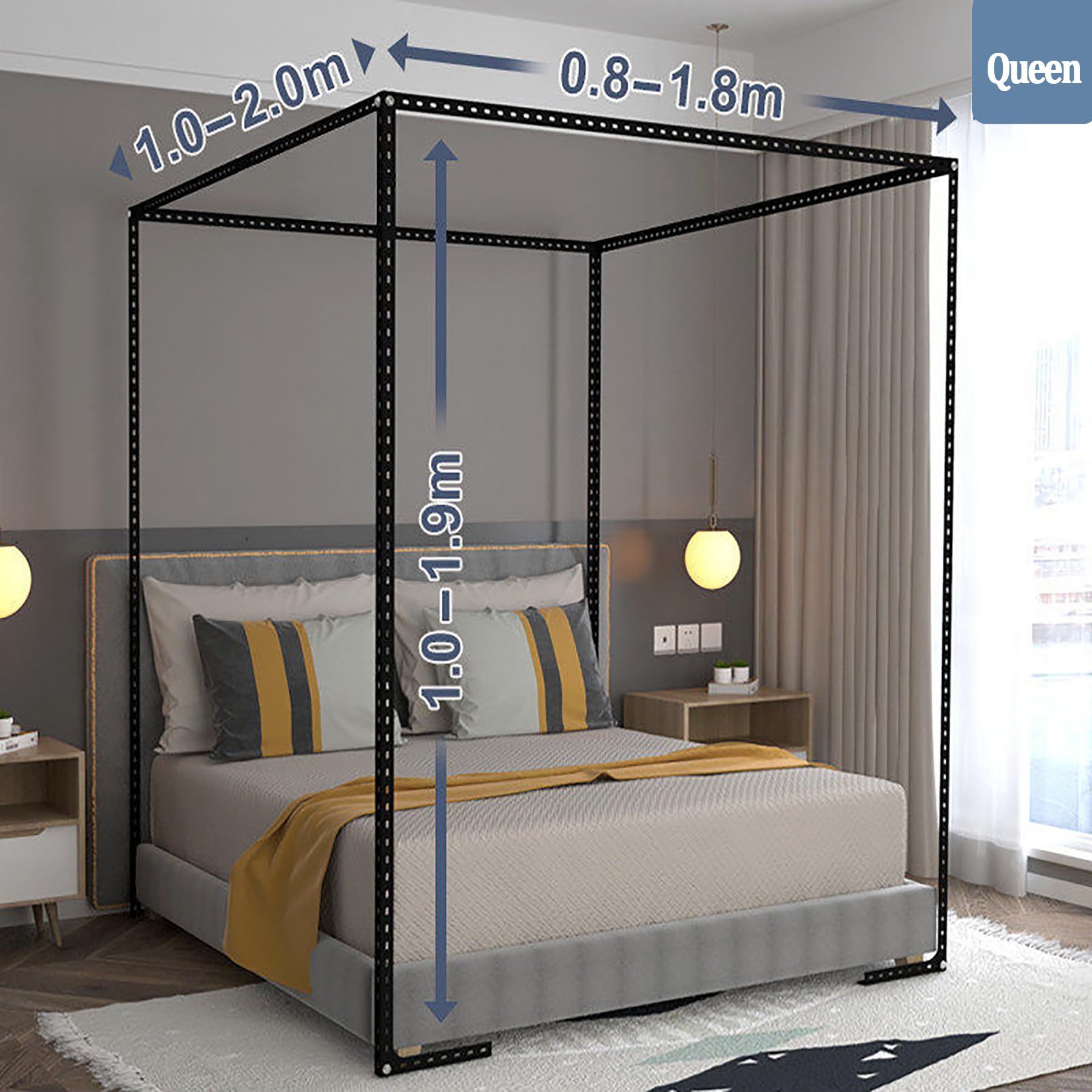 Stainless Steel Canopy Bed Frame - California King/Queen for Elegant Bedroom Decor