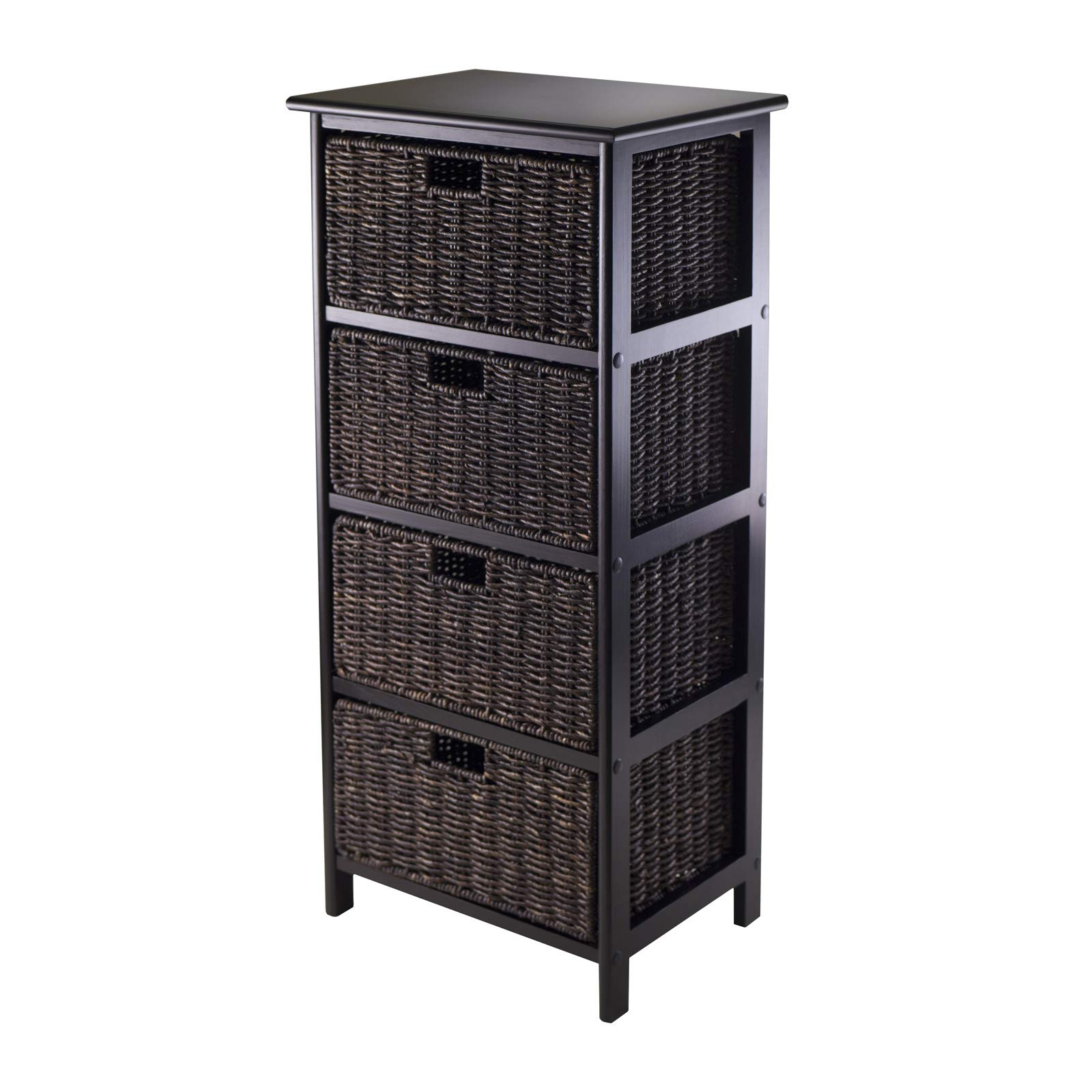 Winsome Omaha 4-Tier Storage Shelf with Baskets - Black/Chocolate for Bedroom, Bathroom & Office Organization