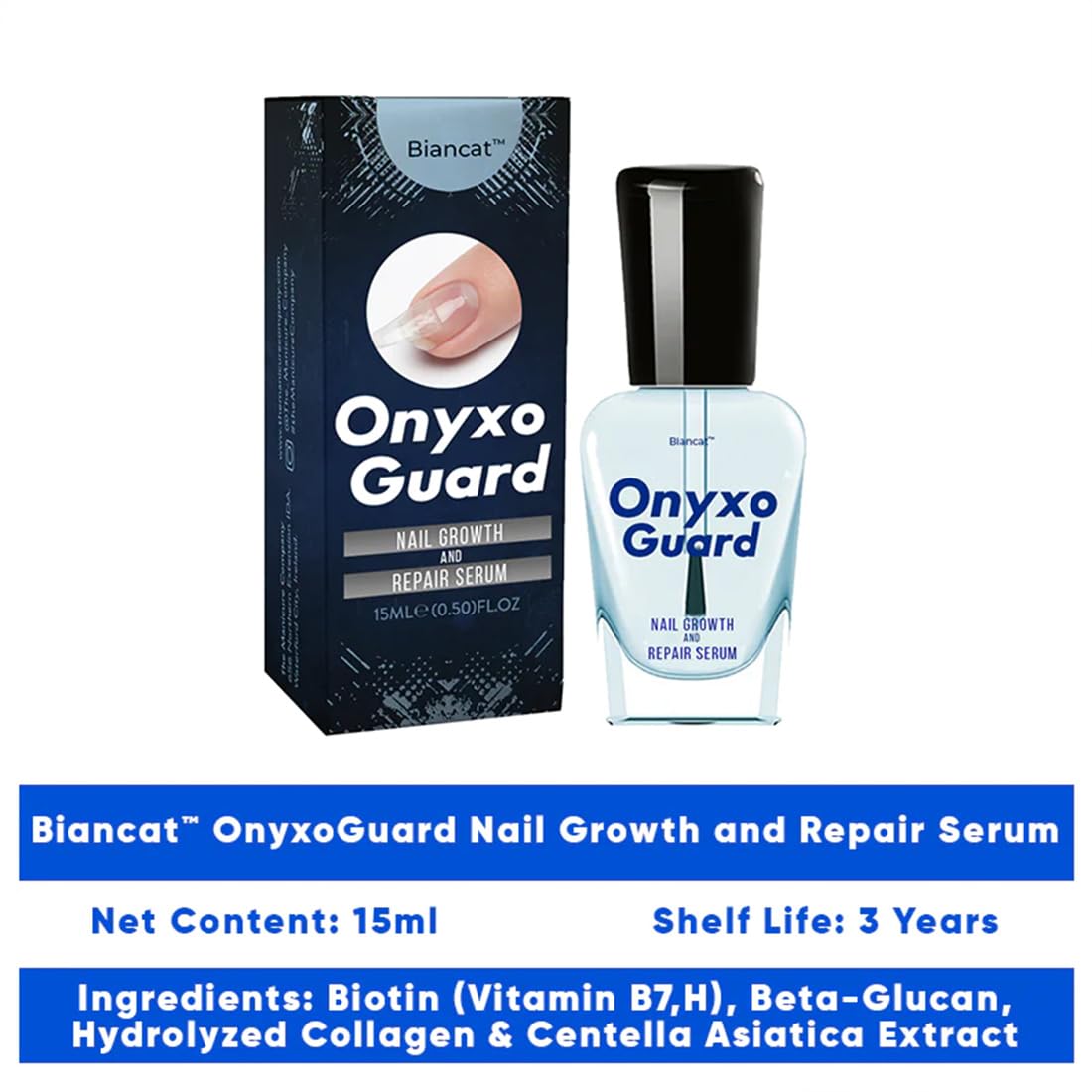 OnyxoGuard Nail Growth & Repair Serum - Strengthens Thin, Brittle & Damaged Nails - Crystal Clear Nail Strengthener Base Coat Treatment (1PC) - Perfect for Weak Nails, Manicures & At-Home Nail Care