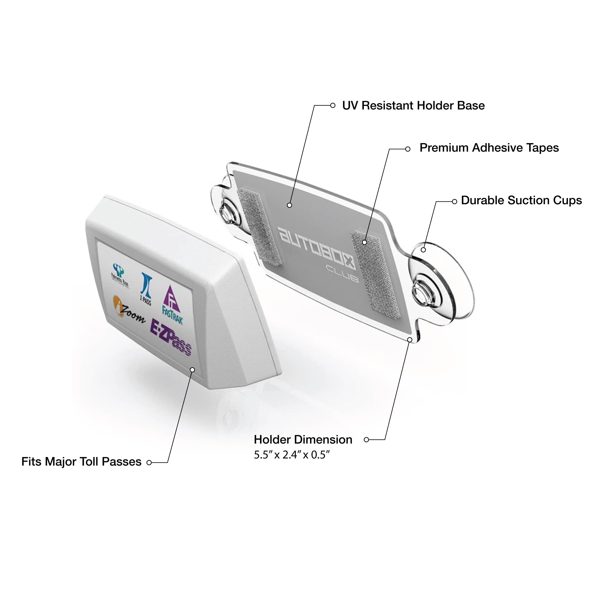 PAW EZ Pass Holder - Universal Toll Pass Holder for Most US States, Easy Install & Remove Windshield Mount with 4 Mounting Strips & UV Protection - Perfect for Commuters, Road Trips & Toll Booth Navigation