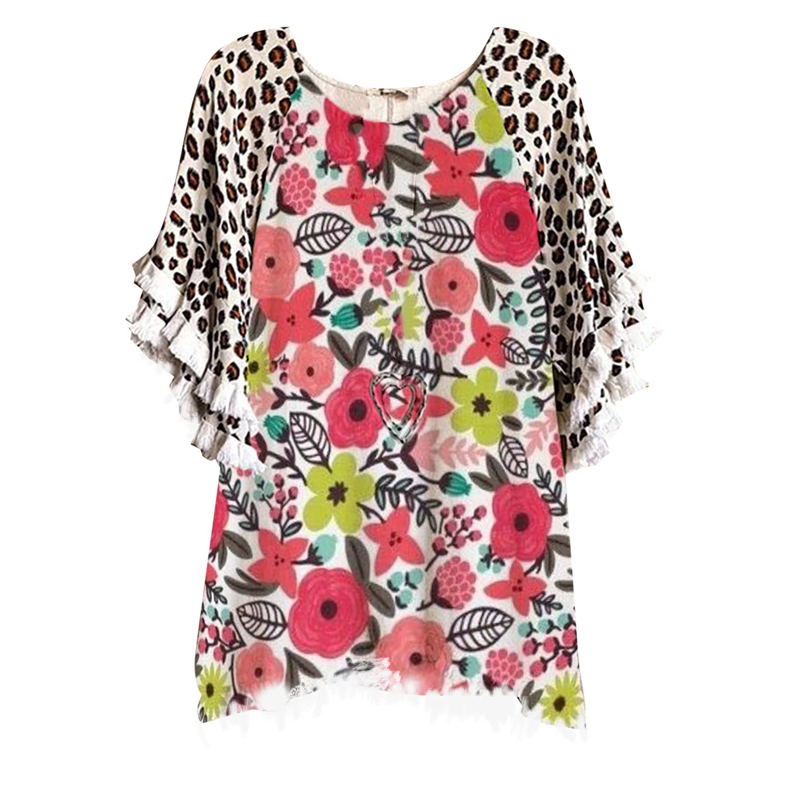 Drindf Women's Plus Size Floral Print Henley Tunic Blouse - Loose Fit Summer Top for Casual Wear, Beach Outings & Layering