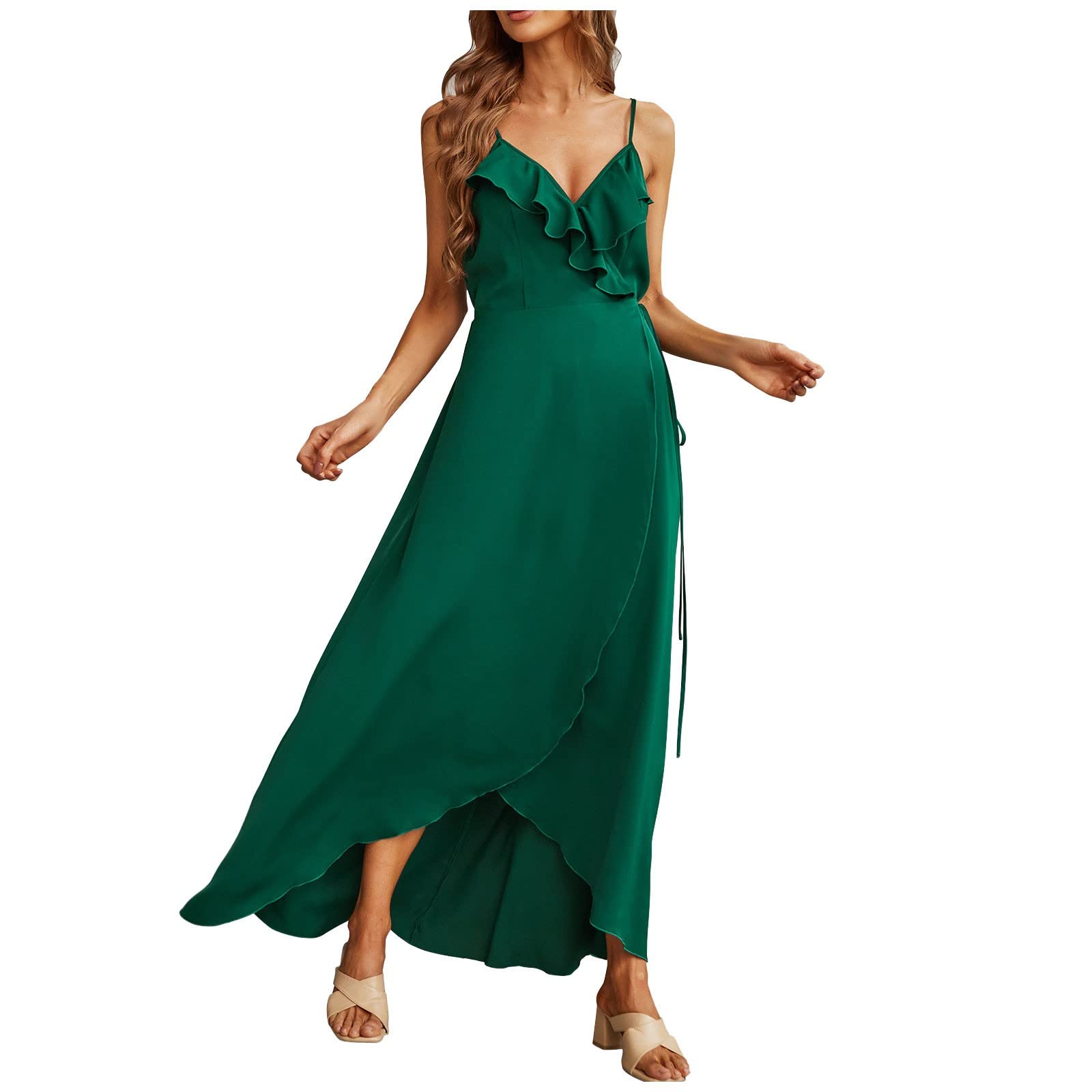 Sexy Summer Women's Dress - Elegant Ruffle Sleeveless High Waist Party Dress with Thigh Slit | Perfect for Cocktail Parties, Date Nights & Beach Vacations