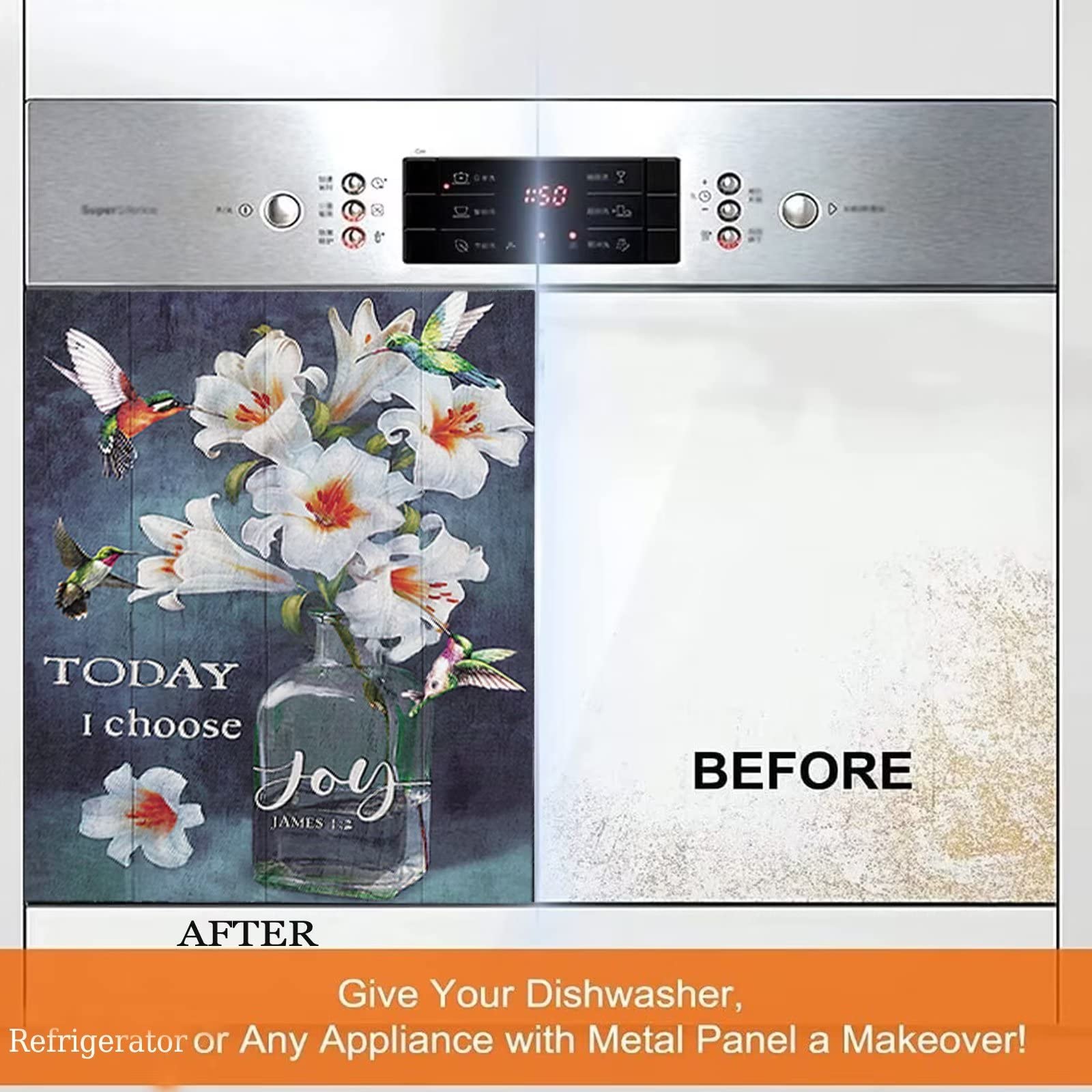 Blooming Lily Flower Dishwasher Cover Magnet - Rustic Wood Front Panel for Dishwasher & Refrigerator - Farmhouse Bird Design Christian Home Decor (23