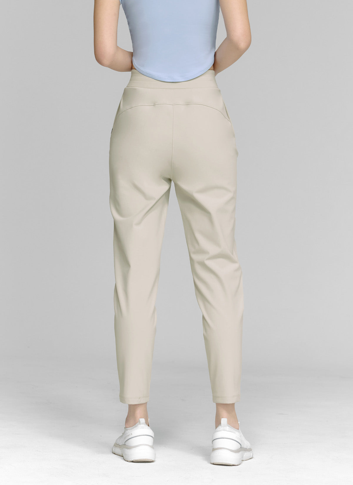 Soft Peach Cotton Slim Pants for Women - Comfortable Stretchy High Waisted Trousers for Work, Travel & Casual Wear
