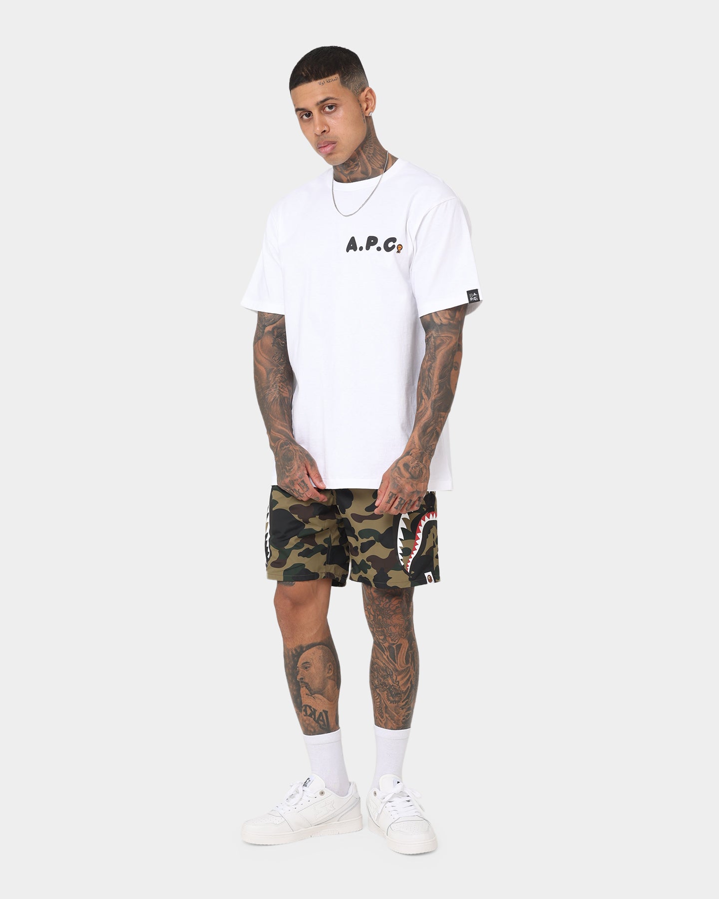 BAPE 1st Camo Side Shark Beach Shorts for Men - Army Green Swim Trunks | Perfect for Summer, Pool Parties & Beach Vacations