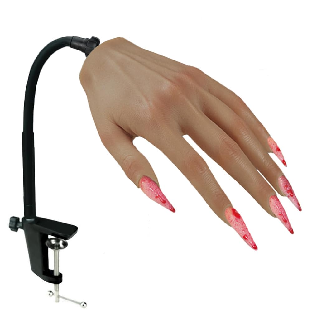 Professional Silicone Nail Practice Hand for Acrylic Nails - Left Hand Mannequin with Stand for Nail Art Training, Perfect for Beginners & Salon Use - Ideal for Nail Tech Students, Home Practice & Professional Nail Artists