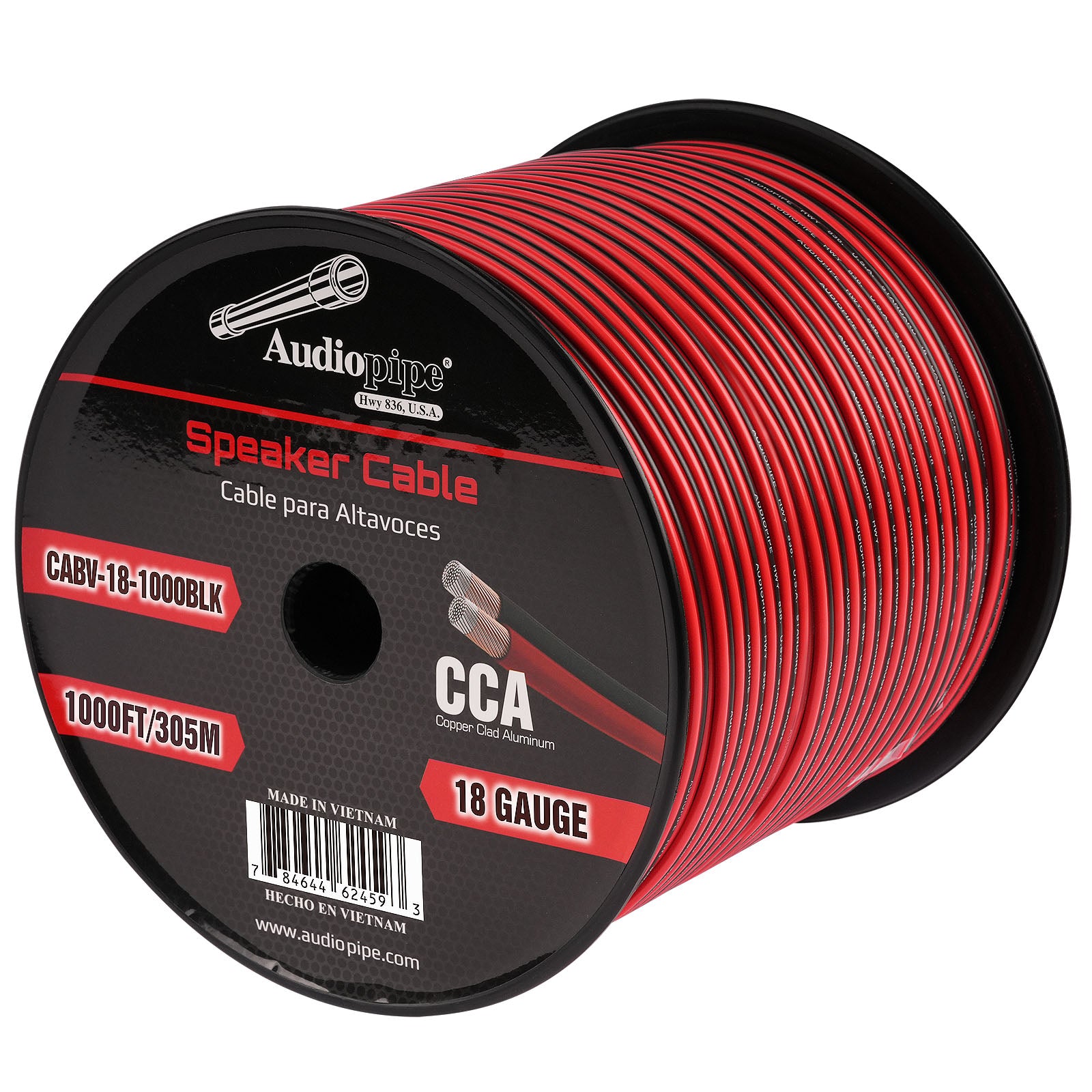18AWG 1000FT Speaker Wire Cable - High-Quality CABV 18 1000BLK for Home Theater, Studio & Outdoor Audio Systems - Oxygen-Free Copper Conductors for Clear Sound