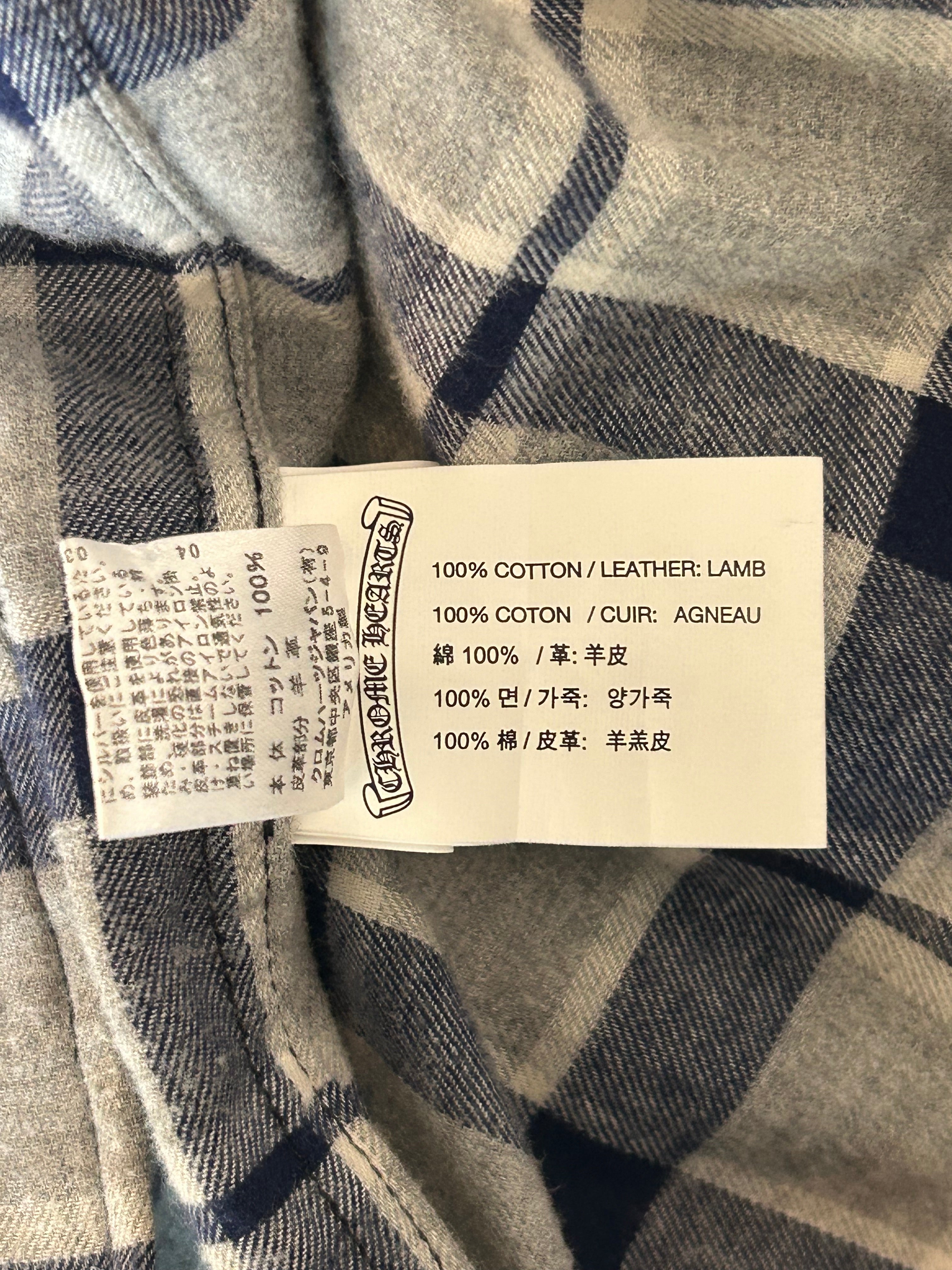 Chrome Hearts Grey & Blue Cross Patch Elongated Flannel Shirt - Stylish Gothic Streetwear for Men & Women | Perfect for Casual Outfits, Concerts and Fashion Statements