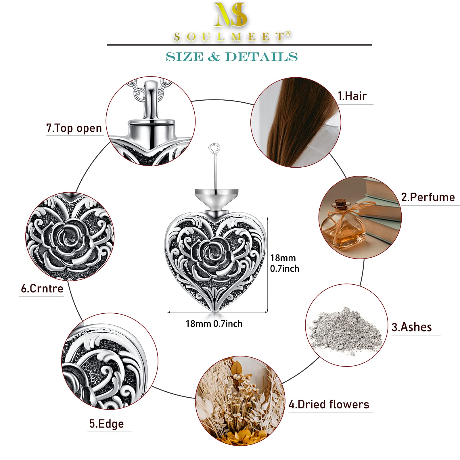 SOULMEET Sterling Silver Cremation Jewelry for Ashes - Memorial Urn Necklace for Women & Men to Keep Loved Ones Close - Perfect for Funerals, Memorials & Everyday Wear