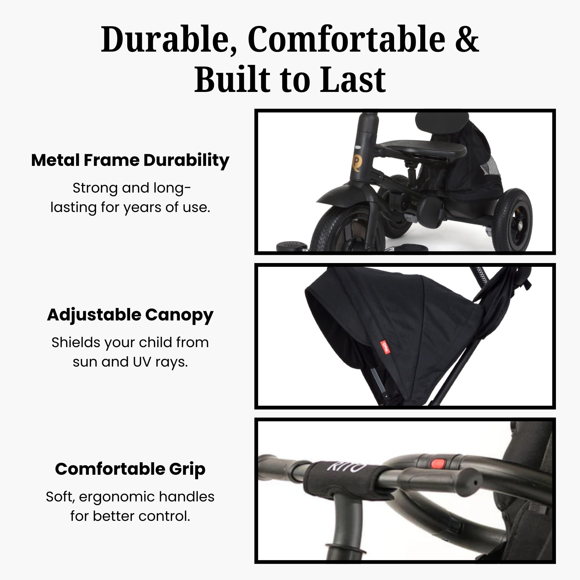 Premium Luxury Foldable Toddler Tricycle with Leather Touchpoints - QPlay Rito Push & Fold Stroller Trike for Kids Ages 12 Months to 5 Years (Midnight Black) - Perfect for Park Rides, Neighborhood Strolls & Outdoor Family Adventures