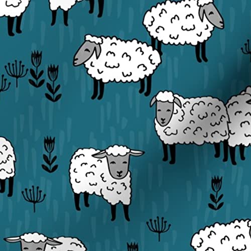 Field Sheep Blue Farm Print Petal Signature Cotton Fabric by Spoonflower - Perfect for Sewing, Quilting, Apparel & Home Decor Projects