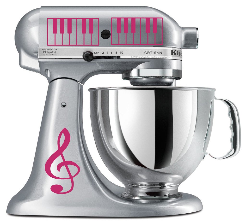 Hot Pink Treble Clef & Piano Keys Vinyl Decal Set for Kitchen Mixers - Musical Theme Decor for Baking Enthusiasts