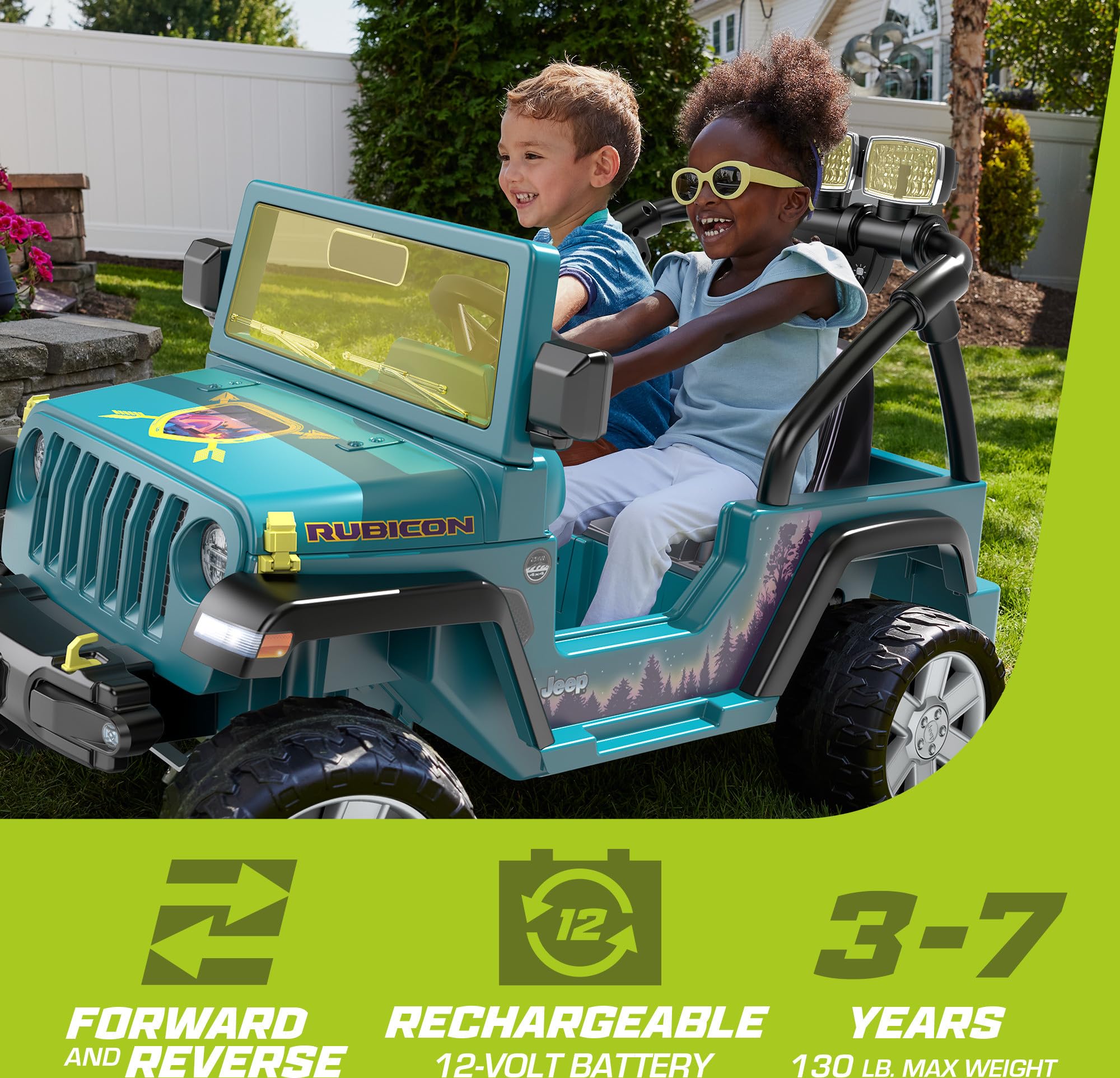 Power Wheels Camping Jeep Wrangler Ride-On Toy for Kids with Pretend Food & Camping Gear - 12V Battery-Powered, LED Lights, 2-Seater, Ages 3-7 Years - Perfect for Outdoor Play, Backyard Adventures & Pretend Camping Fun