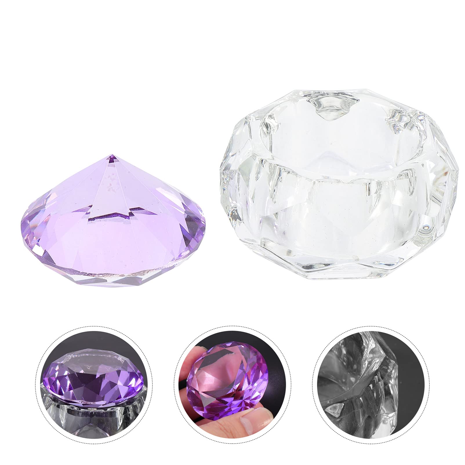 Lurrose Clear Glass Dappen Dish with Lid - Crystal Nail Art Liquid Container for Manicure & Pedicure | Perfect for Nail Salon, DIY Gel Polish Mixing, and Terrarium Decoration (Purple)