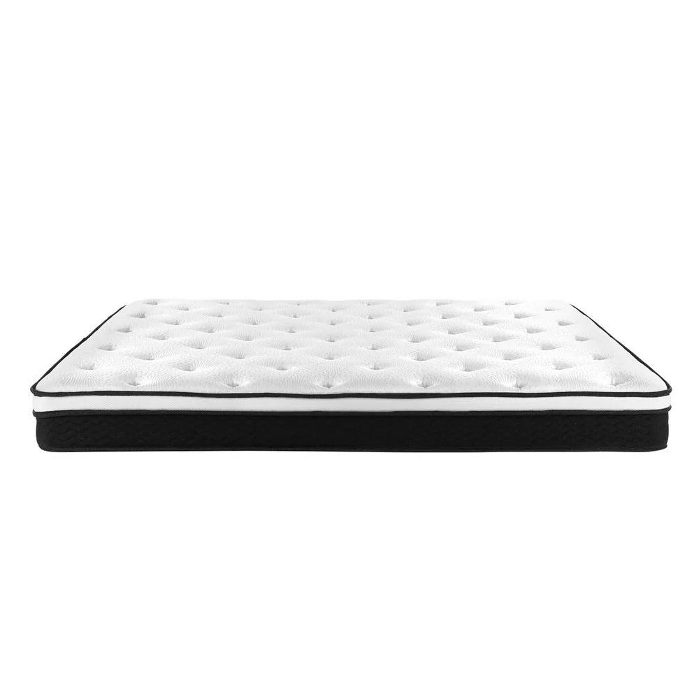 Double Package: Manly LED Bed Frame in Black & Bonita Pillow Top Medium Firm Mattress - Modern Bedroom Set for Adults with Ambient Lighting