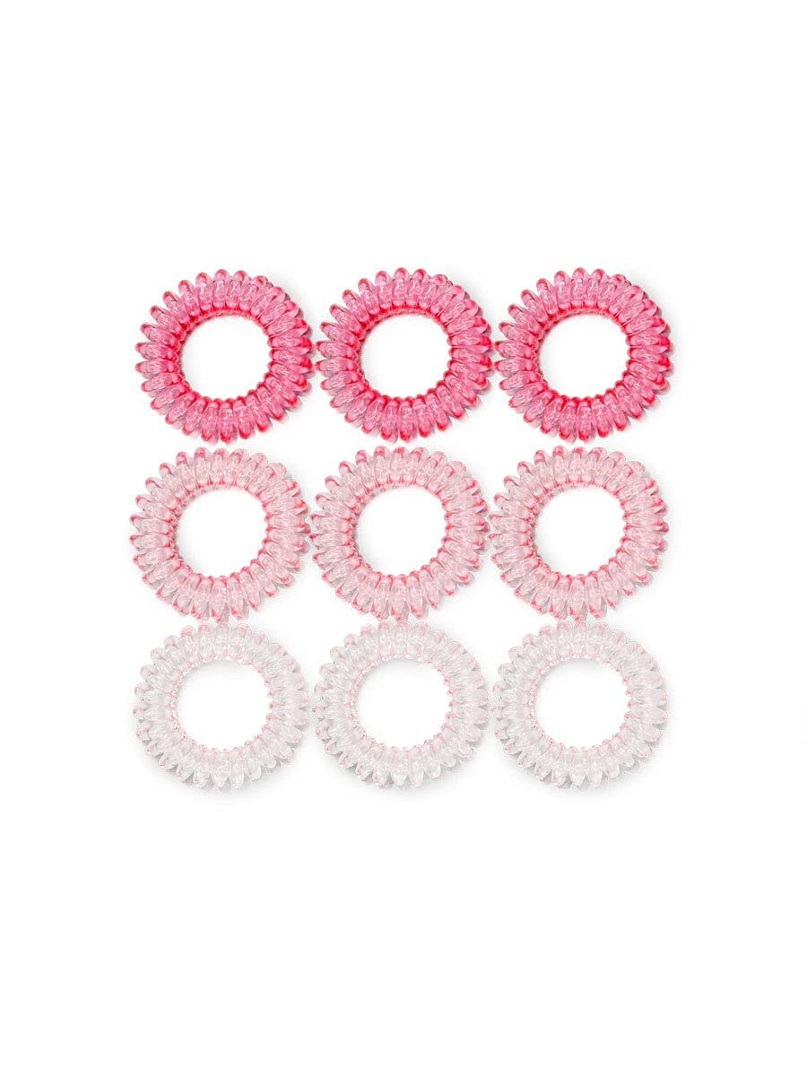 No-Crease Spiral Hair Ties for Women - 9 Pack Pink Coil Hair Bands, Gentle No-Damage Hair Styling Accessories - Perfect for Ponytails, Buns & Everyday Hairstyles
