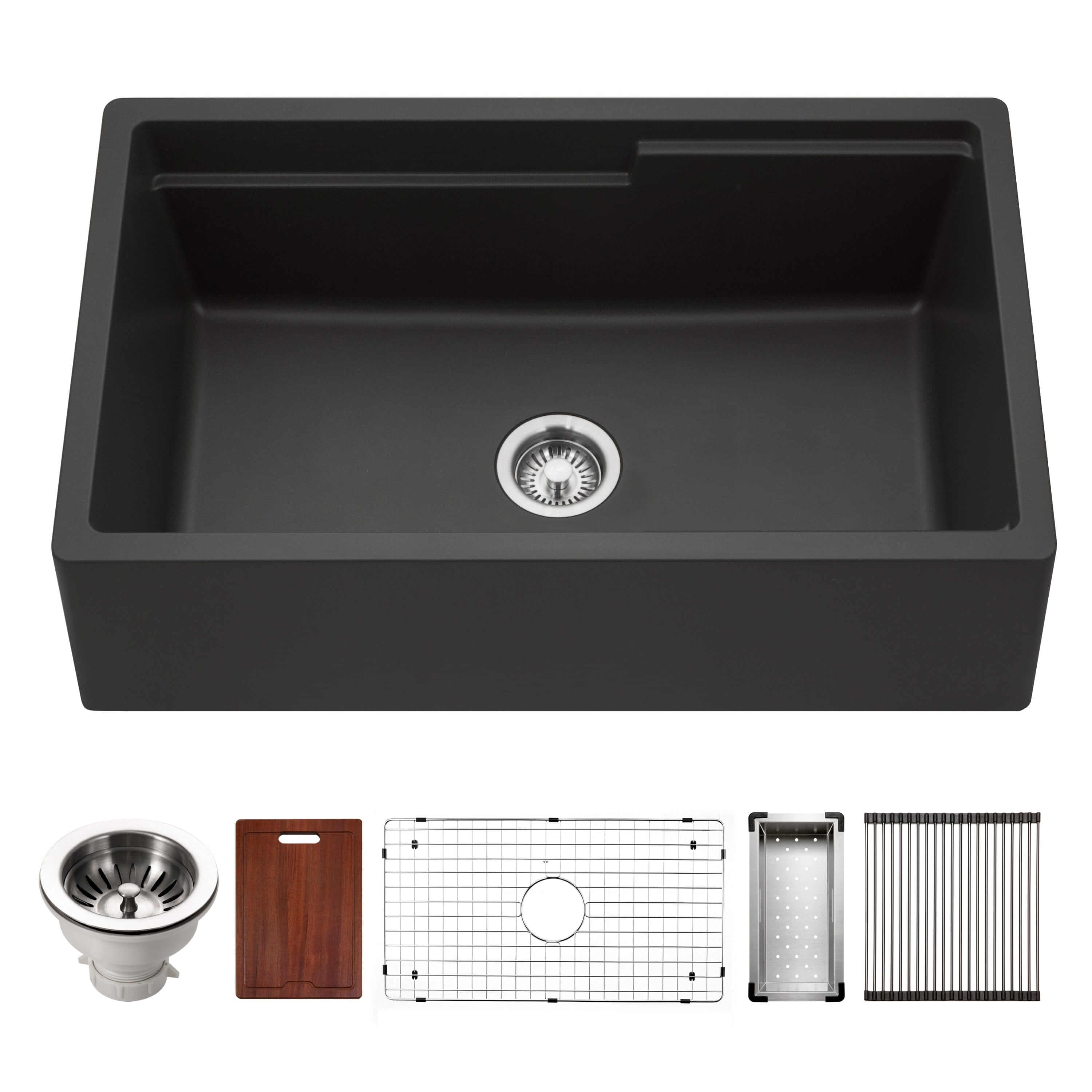HOUZER QUARTZTONE 33-Inch Cloud White Apron Front Granite Composite Kitchen Sink with Accessories - Perfect for Modern Farmhouse & Contemporary Kitchen Designs