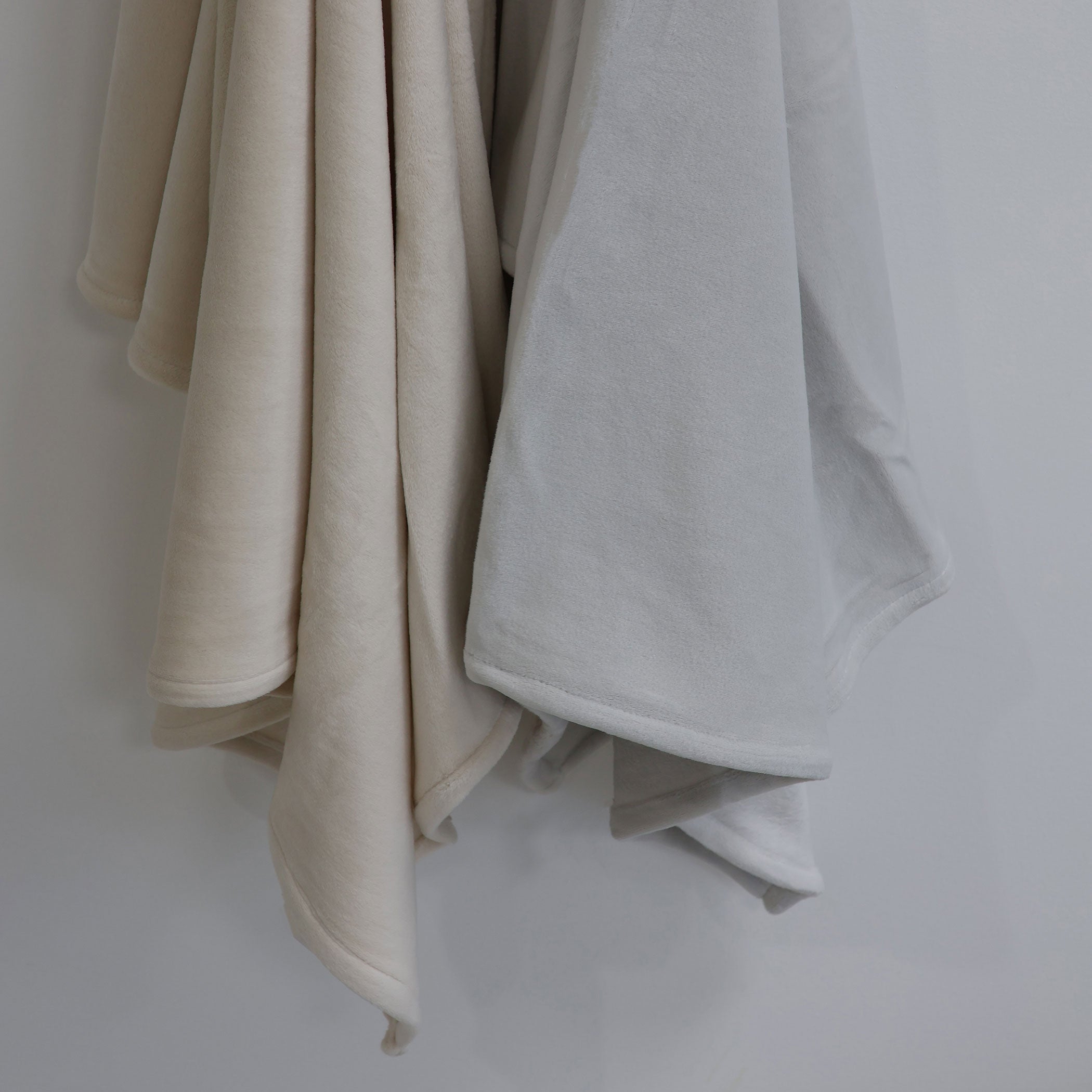 Nordic 2-Pack Stretchy Velour Cuddle Blankets - Ultra Soft Grey & Sand Throw Blankets for Sofa, Bed, and Travel | Cozy Home Decor Gift